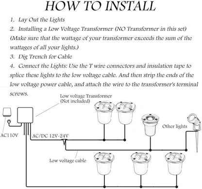 Low Voltage Landscape Light LED In-Ground Lighting with Connectors Well Lights Bright White Waterproof IP67 6W 12V 24V Outdoor Pathway Lights for Yard,Lawn,Patio,Walkway(Cool White)