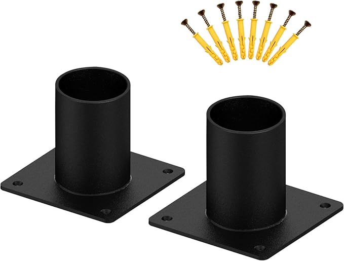 2 PCS Heavy-Duty Mounting Post Light Adapter, Jieqesic 3 Inch Outdoor Pier Mount Base, Round Black Metal Bracket for Mailbox, Flagpole, Light Pole