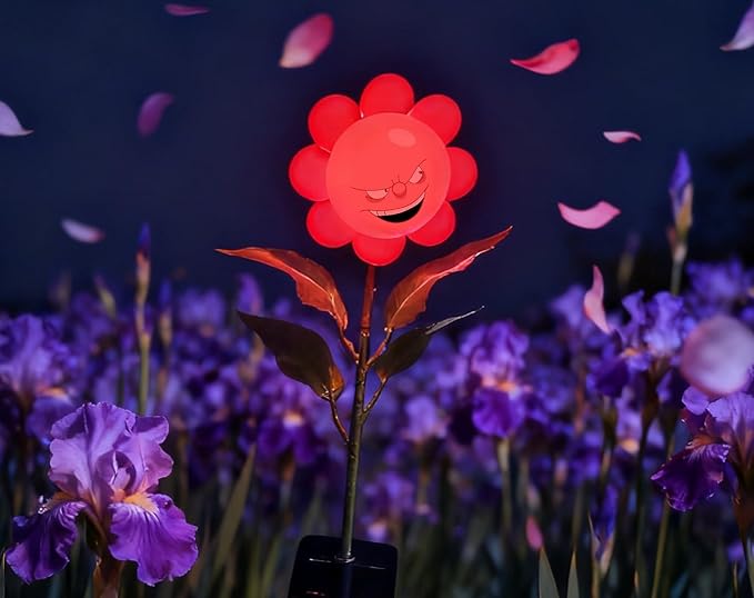 Personified Bobble Face Wind Spinners Sunflower Solar Fairy Light Outdoor with Funny Smirking Face - Garden Decor, Waterproof Auto-On/Off Pathway, Lawn, Yard Stake Light for Decorations - Single Pack
