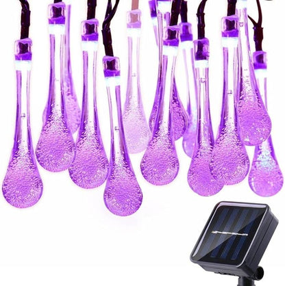 Solar String Light Outdoor Waterproof Solar Drop Lights,Water Drop Fairy Lights 13ft 20LEDs Solar Light with 8 Modes Solar Party Lights for Garden,Christmas Decorations (Purple)