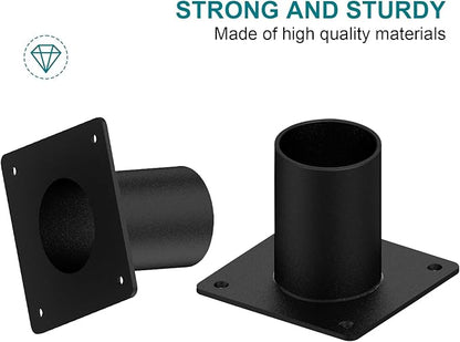 2 PCS Heavy-Duty Mounting Post Light Adapter, Jieqesic 3 Inch Outdoor Pier Mount Base, Round Black Metal Bracket for Mailbox, Flagpole, Light Pole