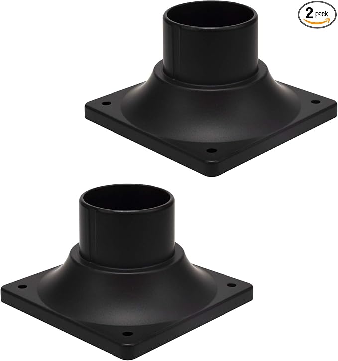 LIT-PaTH Outdoor Post Light Mounting Base, Pier Mount Base, 2-Pack, Black