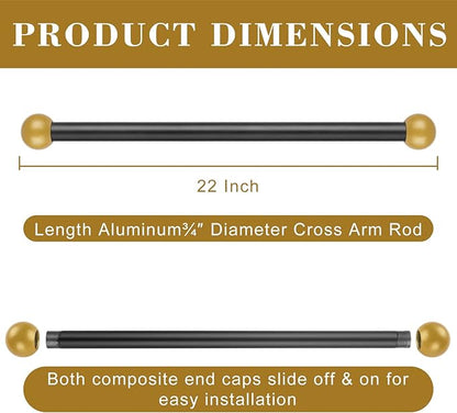 Canomo 22 Inch Improved Lamp Post Cross Arm Ladder Rest with 1-3/8 Inches Threaded Metal Ball Cap for Outdoor Lamp Posts and Poles, Black Bar with Brass Caps