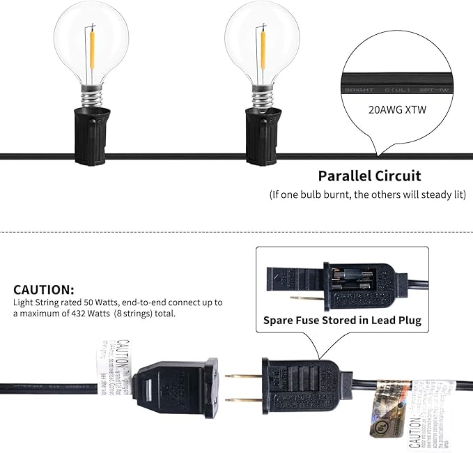 55ft String Lights for Porch, Waterproof LED
