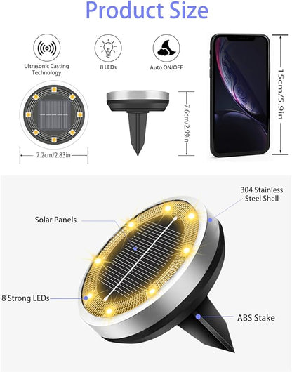 Solar Lights Outdoor Waterproof, 26 Pack 8 LED, Thickened Stainless Steel Ground Light, Solar Garden Lights Landscape Lighting for Patio Pathway Lawn Yard Deck Driveway Walkway, Warm White