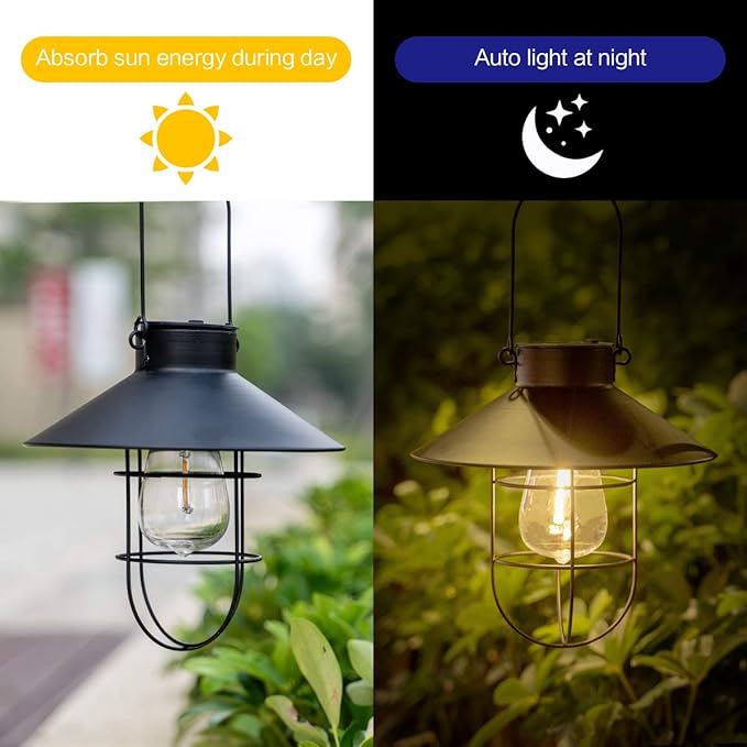 2-Pack Classic Backyard Solar Lanterns for Porch, Waterproof LED