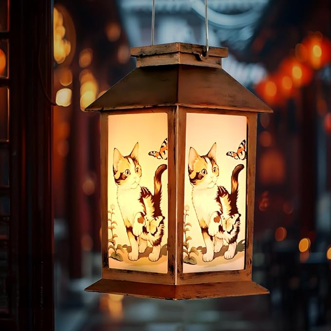 Cat Lantern, Lover Gifts for Mom/Grandma/Women/Sister,Solar Light Gifts Solar Lanterns Outdoor Waterproof Fairy Lights Led Mason Jar Hanging Cat Lamps Decor for Garden Yard Patio