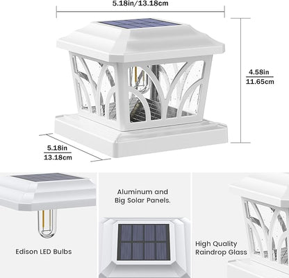 SIEDiNLAR Solar Post Cap Lights Outdoor, Aluminum Glass 2 Modes Edison LED Bulbs for 4x4 5x5 6x6 Vinyl Wooden Posts Deck Fence Patio Decor, Warm White/Cool White Lighting 6 Pack (White)
