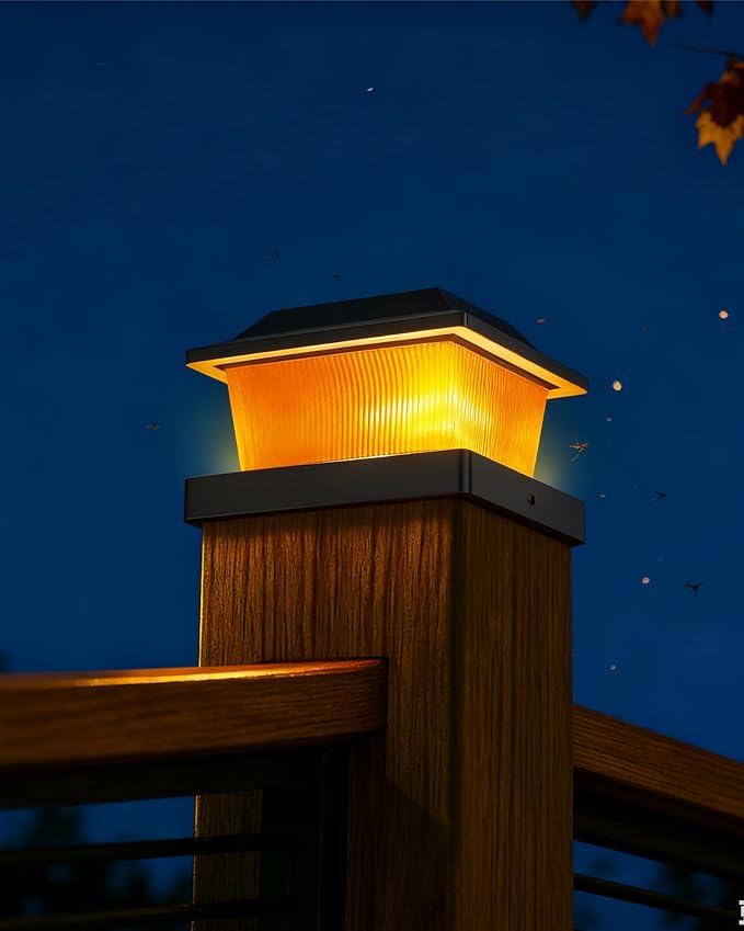 Solar Post Cap Lights Outdoor for 3.5x3.5 4x4 5x5 Wood/Vinyl Posts, 18 Pack Fence Post Solar Lights with Flickering Flame & Warm Modes for Deck/Garden/Patio, IP65 Waterproof - Black