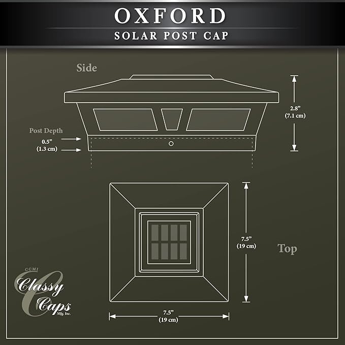 Classy Caps SLX772C 6x6 Brown Aluminum Oxford Solar Post Cap – High-Performance Solar Lighting, 2 LEDs, Durable Cast Aluminum, Decorative Glass Lens, Easy DIY, Fits 6"x6", 5.5"x5.5", 5"x5"