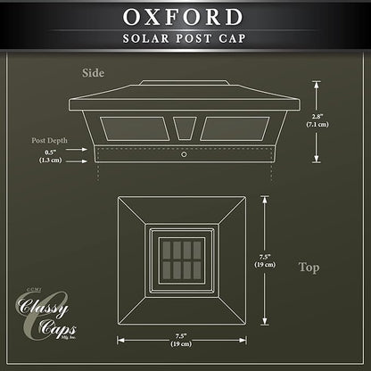 Classy Caps SLX772C 6x6 Brown Aluminum Oxford Solar Post Cap – High-Performance Solar Lighting, 2 LEDs, Durable Cast Aluminum, Decorative Glass Lens, Easy DIY, Fits 6"x6", 5.5"x5.5", 5"x5"
