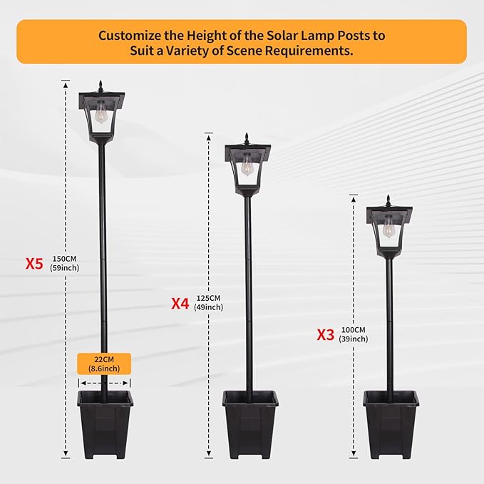 Outdoor Solar Post Lights, 59" Dusk to Dawn Solar Lamp Post, Waterproof Solar Floor Lamps, Warm White Pole Lights with Planter for Patio, Backyard, Lawn, Garden