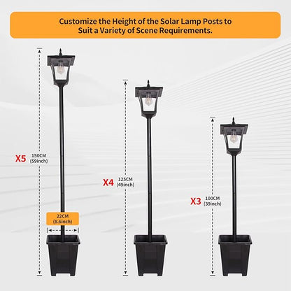 Outdoor Solar Post Lights, 59" Dusk to Dawn Solar Lamp Post, Waterproof Solar Floor Lamps, Warm White Pole Lights with Planter for Patio, Backyard, Lawn, Garden
