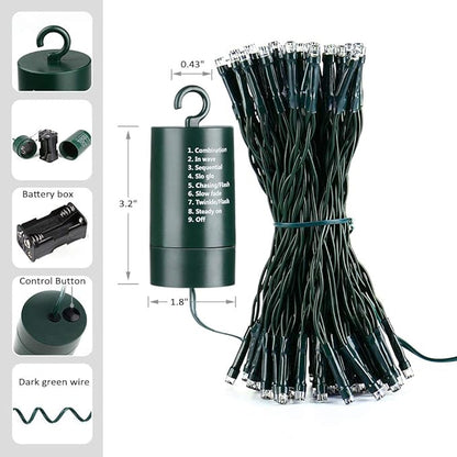 Joomer Battery Christmas Lights, 33ft 100LED Fairy Lights Battery Operated Timer 8 Modes Waterproof for Outdoor Home Garden Party Holiday Christmas Trees Decoration (Warm White)