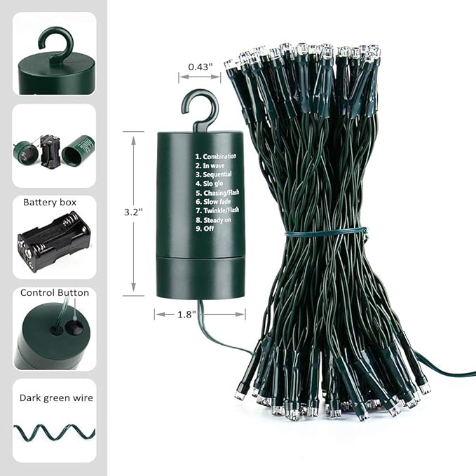 Joomer Battery Christmas Lights, 33ft 100LED Fairy Lights Battery Operated Timer 8 Modes Waterproof for Outdoor Home Garden Party Holiday Christmas Trees Decoration (Multicolor)