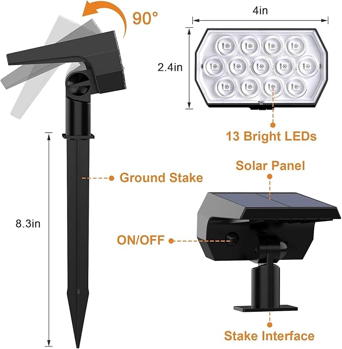 10-Pack Solar Spotlights, Garden Lights