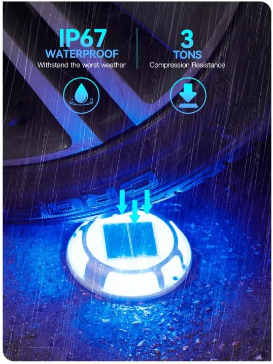 Solar Driveway Lights Dock Lights Waterproof 16 Pack, 2 Colors in 1 Outdoor LED Solar Deck Lights, Solar Powered Walk Way Light Road Marker for Warning Stair Pathway Patio Yard (Blue & White)