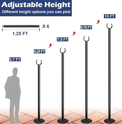 10FT String Light Poles for The Outdoor, Heavy Duty Metal Lighting Stand Pole for Hard Soil Wood Backyards Patio Weddings Holiday Party Decorations 2 Pack
