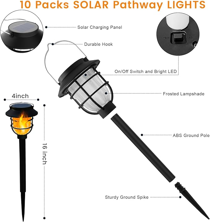 10-Pack Solar Path Lights, Outdoor Garden LED