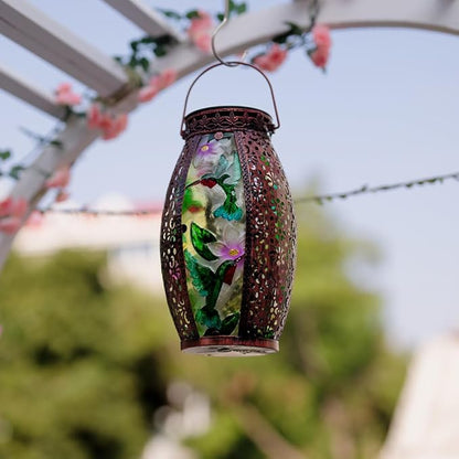 VEWOGARDEN Hummingbird Solar Lanterns Outdoor Waterproof Hanging Solar Lantern Decorative Outdoor LED Lantern Lights for Patio Yard Table Garden Decor