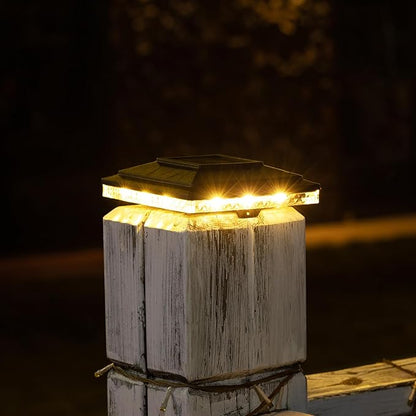 HUYIENO Solar Post Cap Lights,Outdoor Deck Fence Post Lights,Powerful Lithium Battery 20Lumens Two Light Modes Warm White/Bright White Suitable for 4x4 5x5 Wooden Posts,4x4 Viny Posts (Black, 12pk)