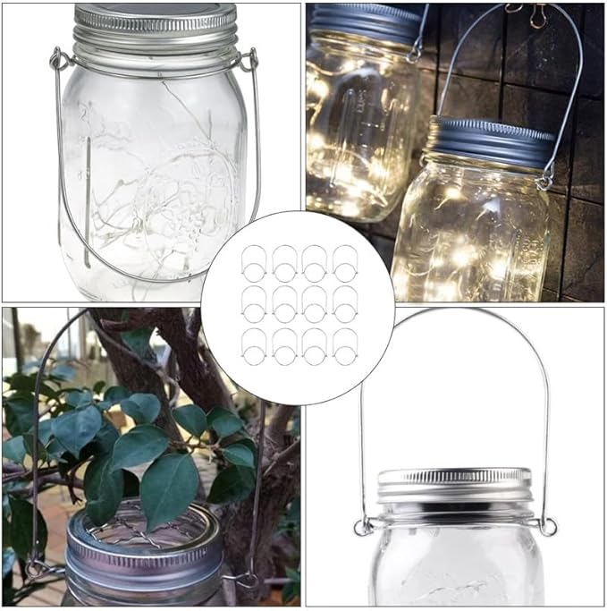 Solar Mason Jar Lamp Hangers - 12 Pack Outdoor Solar Powered Jar Light Holders with Handle for Hanging Bottles Creative Wall Mounted Lanterns for Garden Patio Lawn Balcony Decor