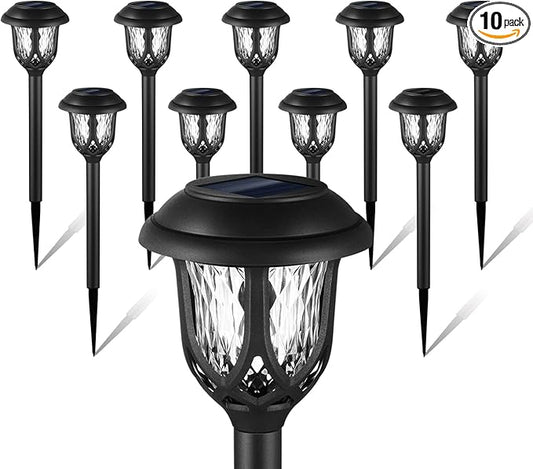EXCMARK 10 Pack Solar Lights Outdoor Decorative, Solar Pathway Lights Outdoor, Solar Powered Garden Yard Lights for Walkway Sidewalk Driveway. (Black, Cool White)