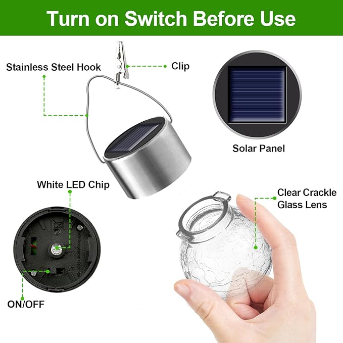 Solar Lights Outdoor Hanging Decorative Globe 8 Pack, Waterproof Solar Lantern with Handle and Clip, Solar Powered Glass Ball Lights for Garden Yard Fence Tree Umbrella Holiday Décor, Warm White