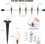 C9 Christmas Lights Outdoor, 102.8ft 80 Bulb Pathway Lights with Stakes, Warm White