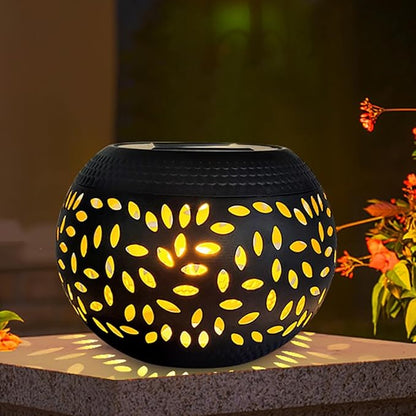 Mothers Day Gifts Solar Table Light Outdoor Waterproof- Solar Powered LED Lantern Hollowed-Out Black Metal Desktop Decorative Lamp for Indoor Desk Bedroom Patio Garden Pathway Yard