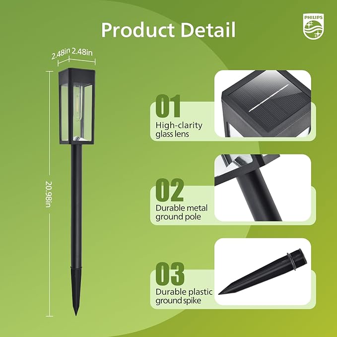 2-Pack Solar Pathway Lights, Waterproof LED Garden Lights