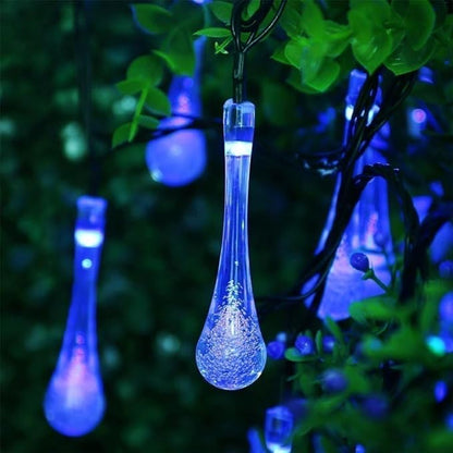 Solar String Light Outdoor Waterproof Solar Drop Lights,Water Drop Fairy Lights 13ft 20LEDs Solar Light with 8 Modes Solar Party Lights for Garden,Christmas Decorations (20ft 30LED Blue)
