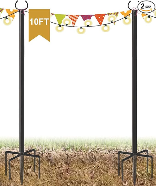 10 FT Outdoor String Light Pole Stand for Garden Lawn, Adjustable Globe Patio Light Post for Hanging Outside Decorate Lighting, 2 Packs