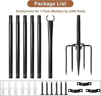 6 Pack String Light Poles for Outside, Upgraded Heavy-Duty Metal Poles for Outdoor String Lights with Fork, Adjustable Lighting Hanging Accessories for Patio Decor Pergola Backyard Garden Decorations