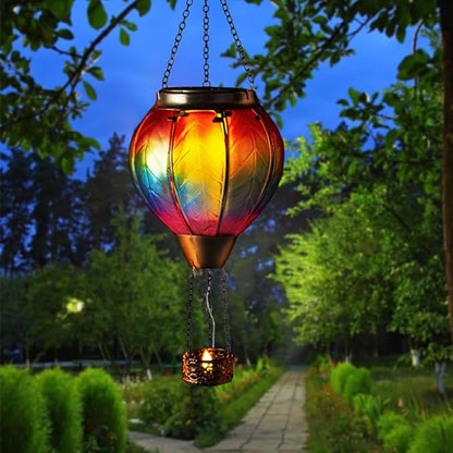 Starsoul Hot Air Balloon Solar Lantern with Candle Holder Flickering Flame Hanging Garden Light Waterproof Glass Solar Lanterns Outdoor Waterproof Decorative for Lawn Porch Tree Yard