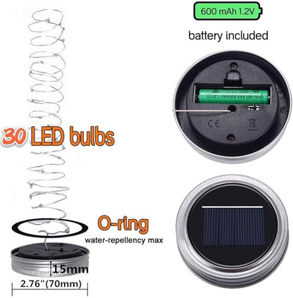 SunKite Solar Mason Jar Lights, 12 Pack 30 LED Waterproof Fairy Firefly Jar Lids String Lights with Hangers(NO Jars), Patio Yard Garden Wedding Decoration - Multicolored1