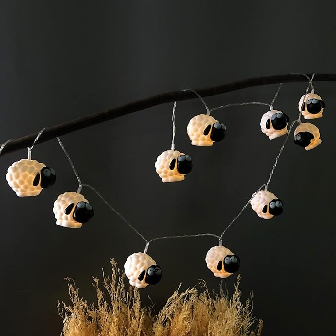 Cute Painted Sheep Night Light LED Sheep Ornaments String Lights Black Sheep Fairy Light Battery Powered Indoor Outdoor Party Decor Night Light (20LED, Black Sheep)
