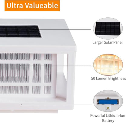 HUYIENO Solar Post Cap Lights Large Outdoor Deck Fence Post Lights 50Lumens Brightness Warm/Bright White Lighing Modes for 4x4 5x5 Vinyl Posts, 4x4 5x5 6x6 Wooden Posts (White, 1pk)