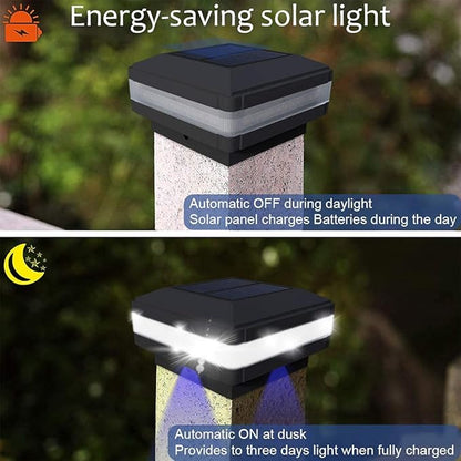 Sumaote Solar Post Cap Light, 52 LEDs 160 Lumen Outdoor Solar Post Light Fits 4x4 5x5 6x6 Wooden Posts IP65 Deck Fence Lights Platform Garden Patio 6000K White Lighting, Black Shell, 4 Pack