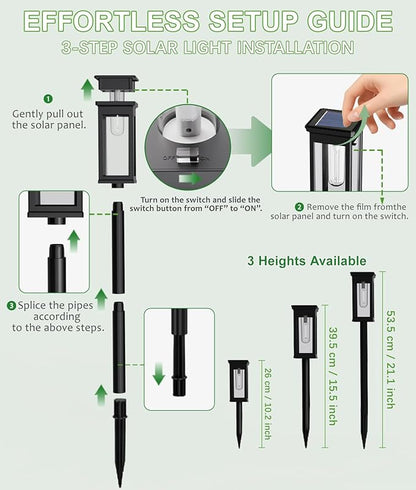 Solar Pathway Lights, 8 Pack Solar Lights Outdoor Waterproof IP65, Auto On/Off Outdoor Solar Lights for Pathway, Garden, Yard, Walkway, Lawn, Patio, Driveway, Landscape Decor Lighting, Black
