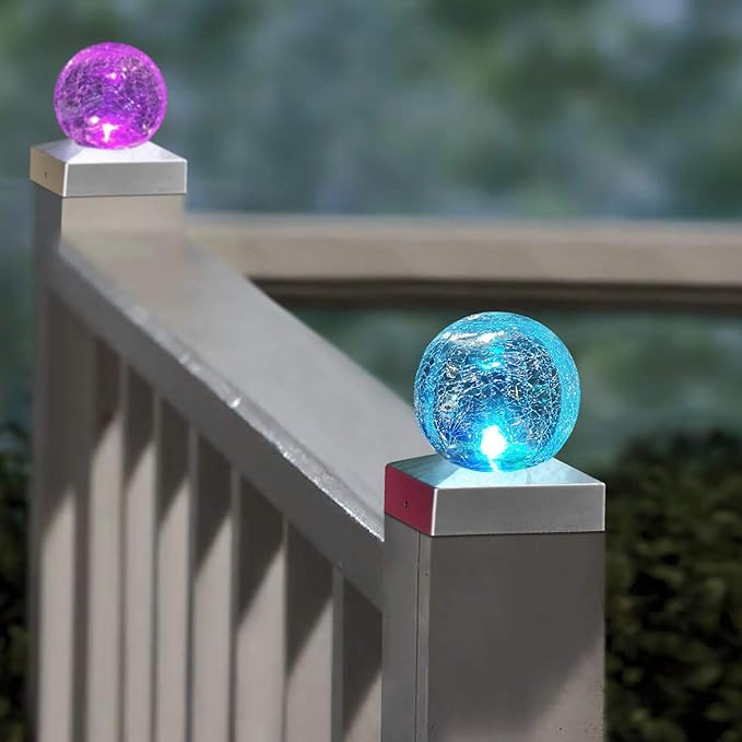 SUNNYPARK 4x4 Solar Post Cap Lights Deck Fence Outdoor Railing Lights Decorative Solar Powered Gazing Ball Caps LED Lamp for Garden, Patio, Pathway