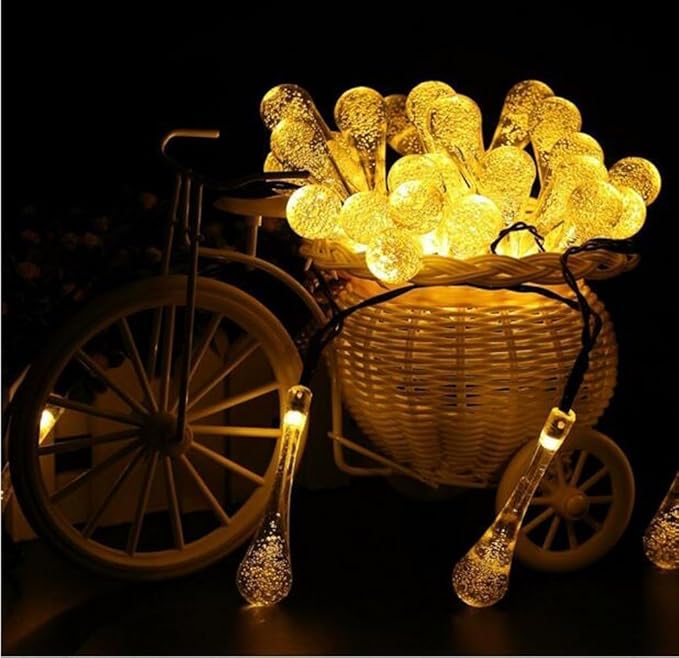 Solar String Light Outdoor Waterproof Solar Drop Lights,Water Drop Fairy Lights 13ft 20LEDs Solar Light with 8 Modes Solar Party Lights for Garden,Christmas Decorations (Warm White)