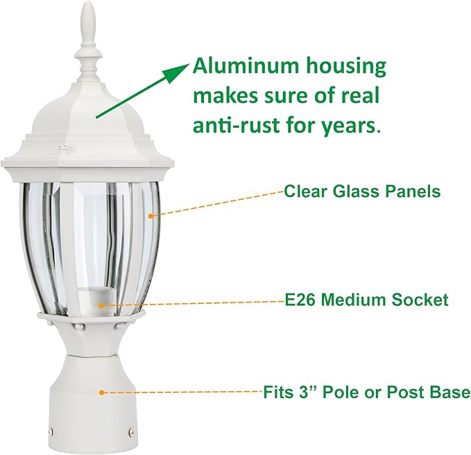 Lamp Post Light for Outdoor Posts, White Waterproof