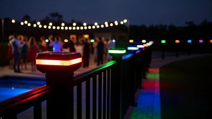 4 Pack Solar Post Cap Lights for 2x2 inch Aluminum, Wrought Iron, and Garden/Pool Fences, Warm White, Cool White, and Selectable RGB Colors with Built-in Color-Changing Holiday/Party Mode!