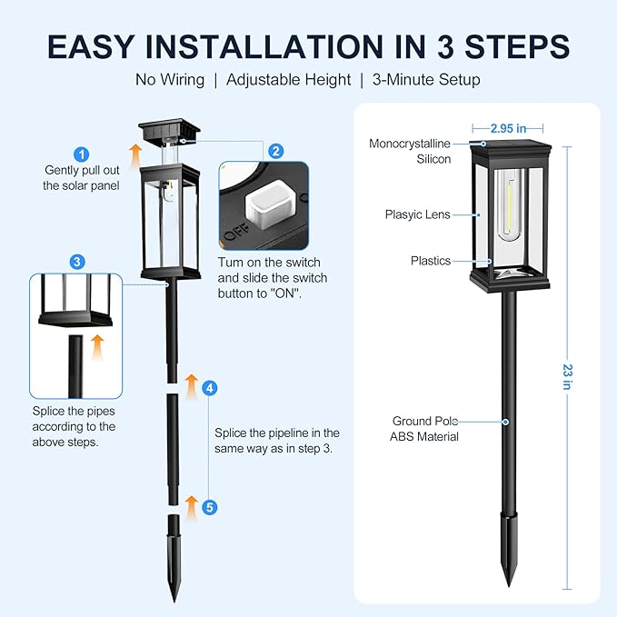 Upgraded Square Solar Pathway Lights Outdoor - 8 Pack, IP65 Waterproof & Super Bright, Auto On/Off Warm White LED, Landscape Lighting for Walkway Garden Driveway Decor