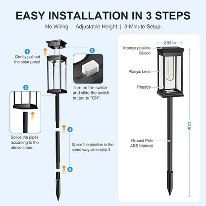 Upgraded Square Solar Pathway Lights Outdoor - 8 Pack, IP65 Waterproof & Super Bright, Auto On/Off Warm White LED, Landscape Lighting for Walkway Garden Driveway Decor