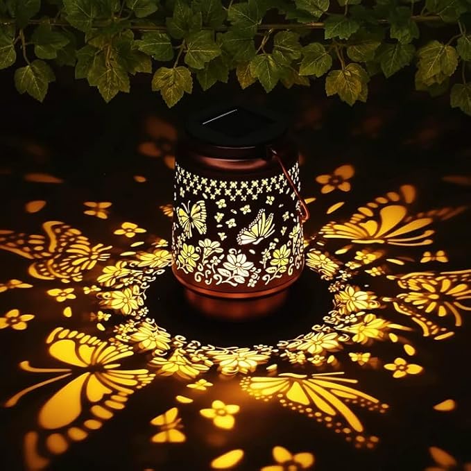 Lyeasw Solar Lanterns Outdoor, Metal Butterfly Garden Lights, Waterproof Hanging Decor for Patio & Porch | Solar-Powered Gift for Women/Mom/Grandma