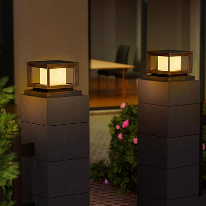 Mlambert 8 Pack Solar Post Lights Outdoor, Waterproof Fence Cap Lights for Deck, 4x4 6x6 Wooden Vinyl Outdoor Light with Shinning Effect, Brown