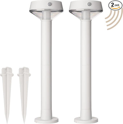EcoPath Solar Collection LED Landscape Path Light or Fence Post Light with Linkable IR Motion Sensor and Daylight Sensor 80 Lumens 8 Hours on Full Charge 3000K in White (Pack of 2)