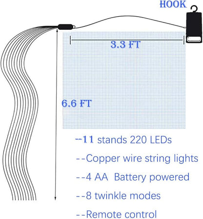 4 Pack 880 LED Battery Operated Firefly Bunch Lights, Remote Control Timer 8 Flashing Modes Copper Wire Waterfall Lights, Fairy Lights Waterproof for Christmas Patio Party Outdoor Decor (Warm White)